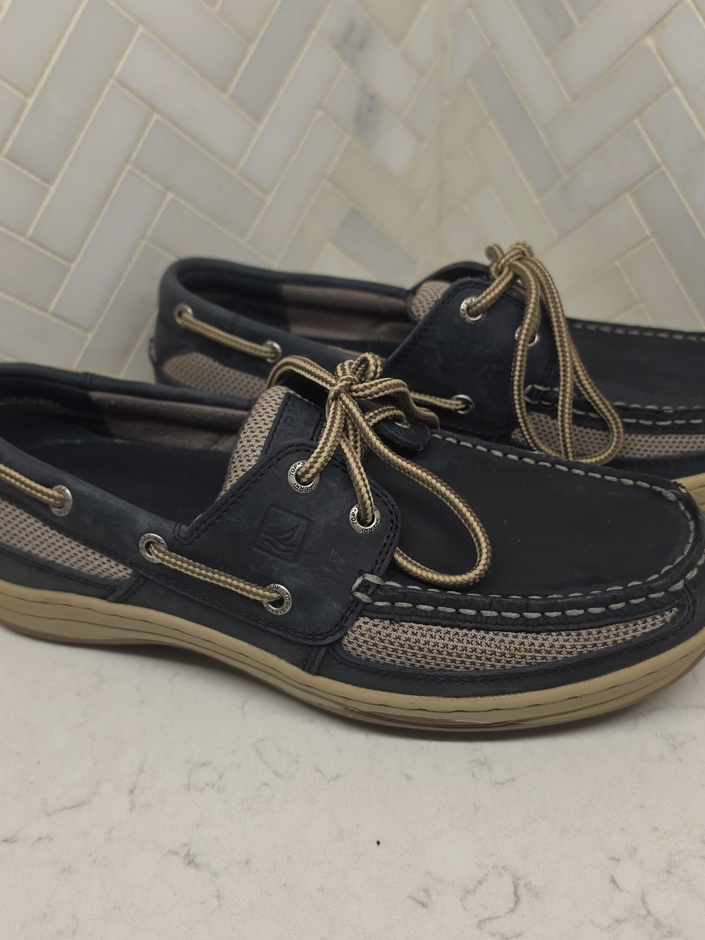 NWOT Sperry Men's Billfish™ 3-Eye Leather Boat Shoes, Navy Blue, Size US 8
